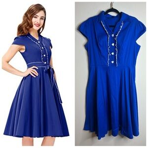 Anni Coco NWT pinup rockabilly retro Royal Blue Dress XL Bettie Twee 50s 60s